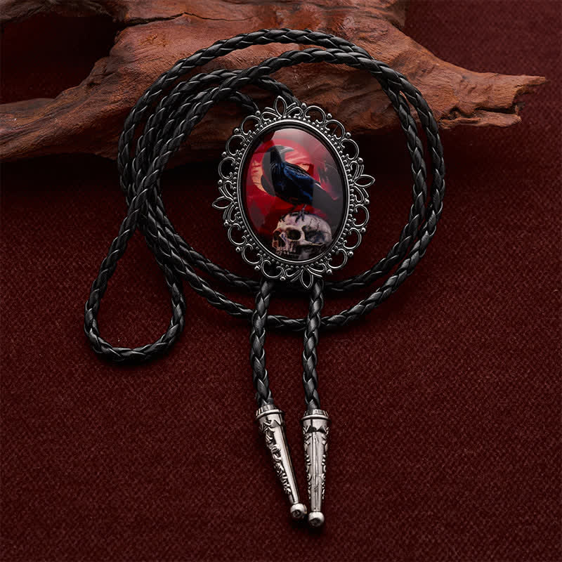 Cravate bolo lumineuse effrayante à motif crâne de corbeau et cow-boy - Corbeau et crâne - image 0