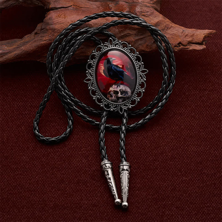 Cravate bolo lumineuse effrayante à motif crâne de corbeau et cow-boy - Corbeau et crâne - image 0