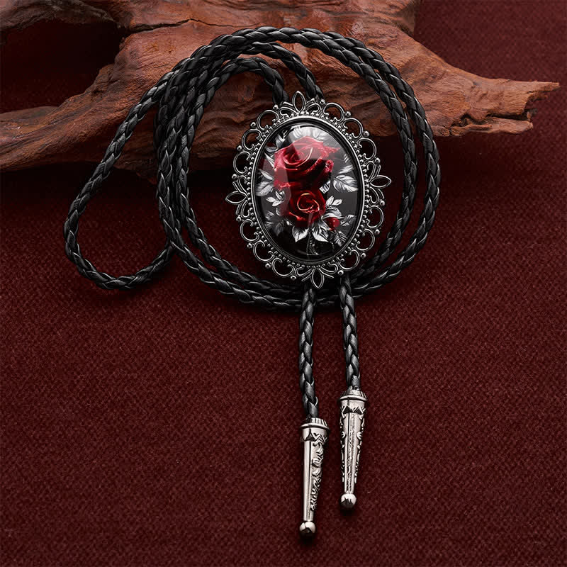 Cravate bolo lumineuse à motif floral gothique et rose de l'Ouest - Noir - image 3