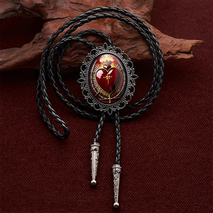 Cravate bolo lumineuse de style western, symbole du Sacré-Cœur flamboyant - Sacré-Cœur - image 0