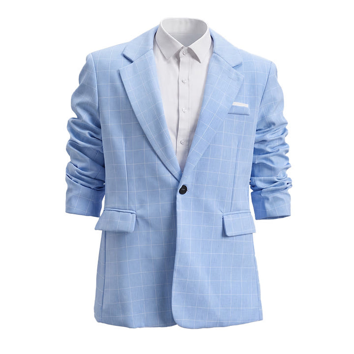 Blazer d'affaires à carreaux bleu clair pour homme - Bleu - 2XL - image 1