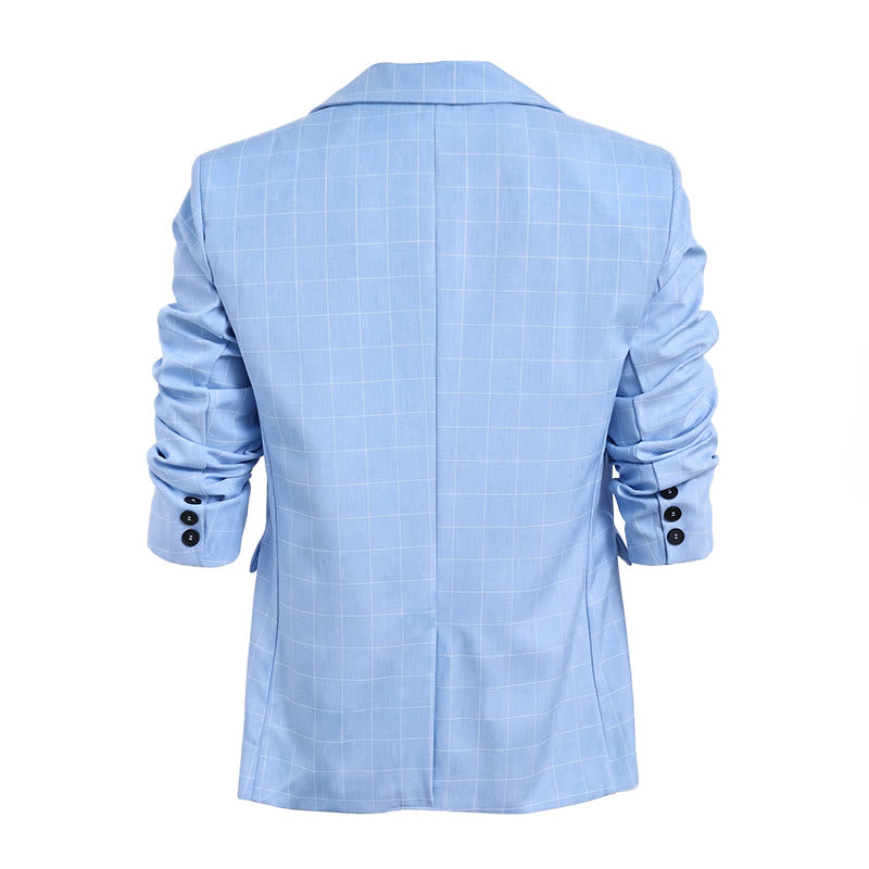 Blazer d'affaires à carreaux bleu clair pour homme - image 7
