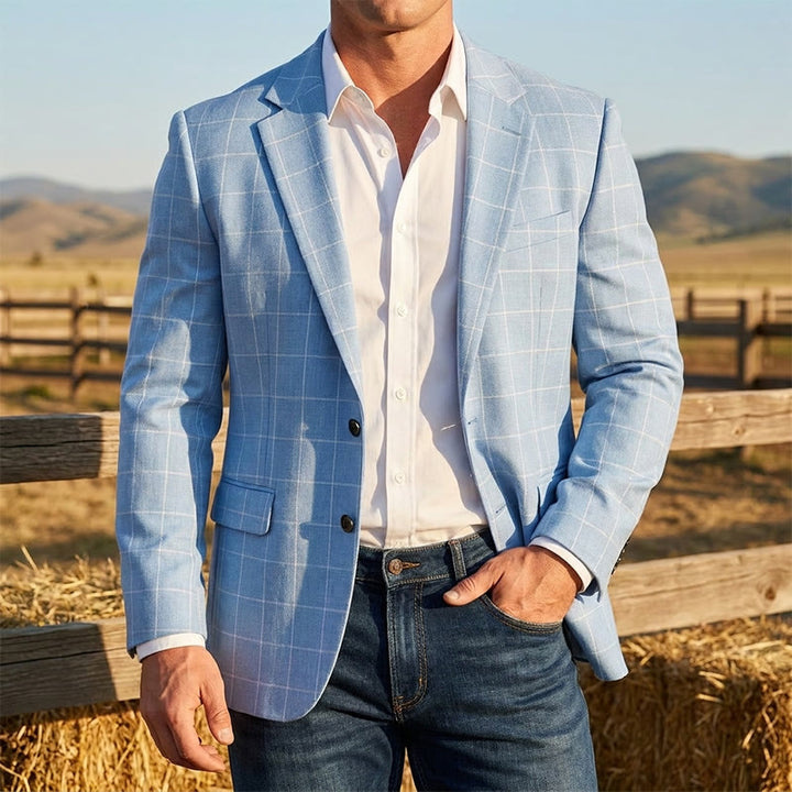 Blazer d'affaires à carreaux bleu clair pour homme - image 0