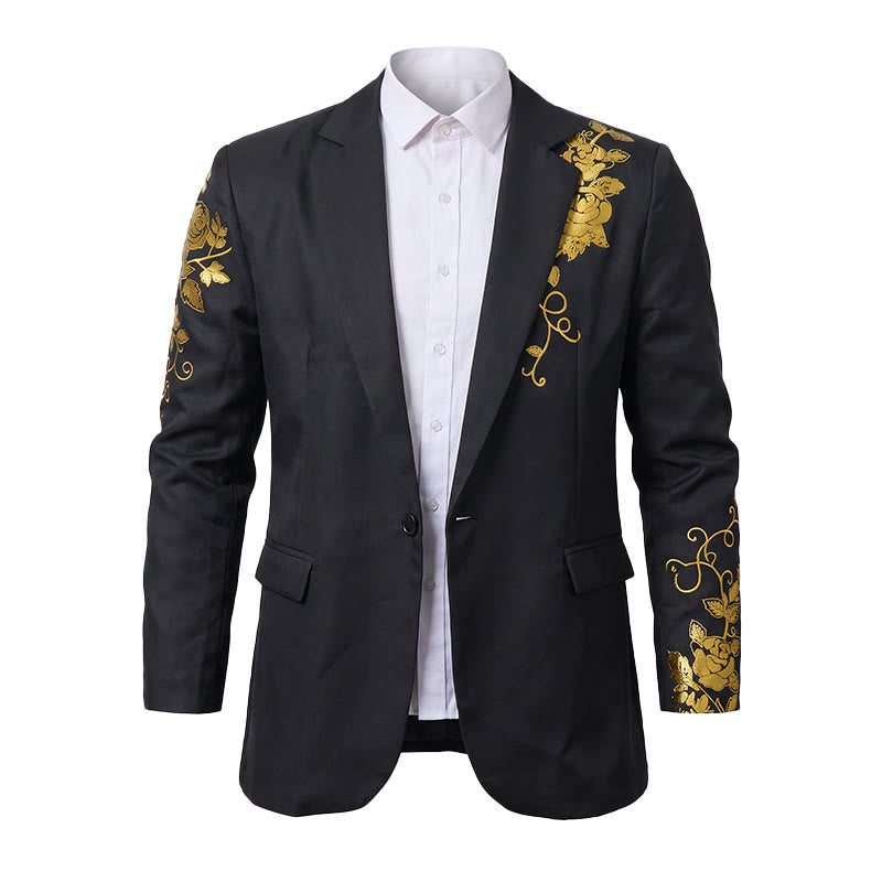 Blazer de soirée pour homme à imprimé floral doré - Noir - 3XL - image 1