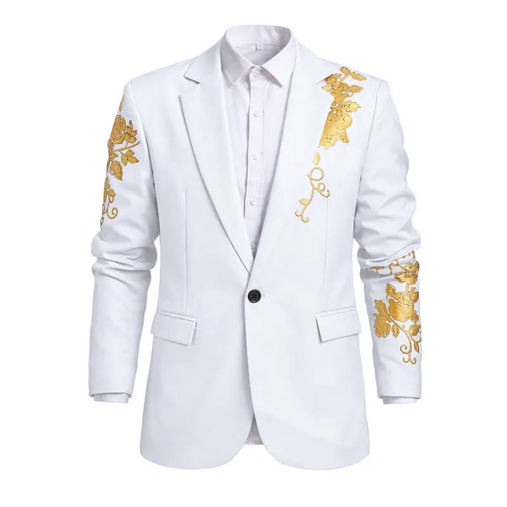 Blazer de soirée pour homme à imprimé floral doré - Blanc - 3XL - image 2