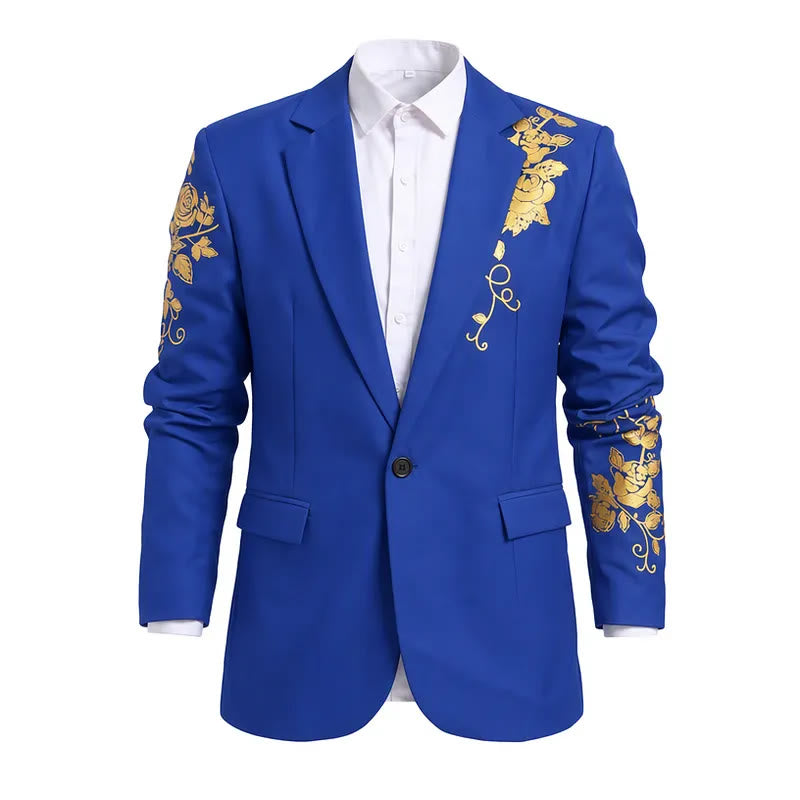 Blazer de soirée pour homme à imprimé floral doré - Bleu royal - 3XL - image 4