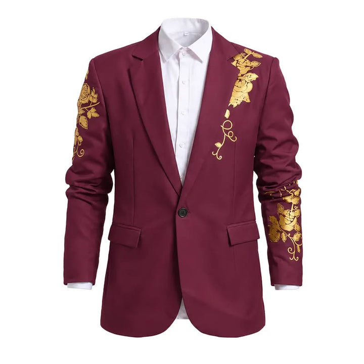 Blazer de soirée pour homme à imprimé floral doré - Vin - 3XL - image 3