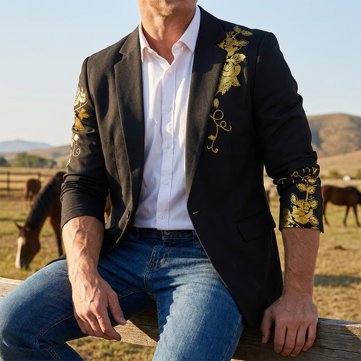 Blazer de soirée pour homme à imprimé floral doré - image 0