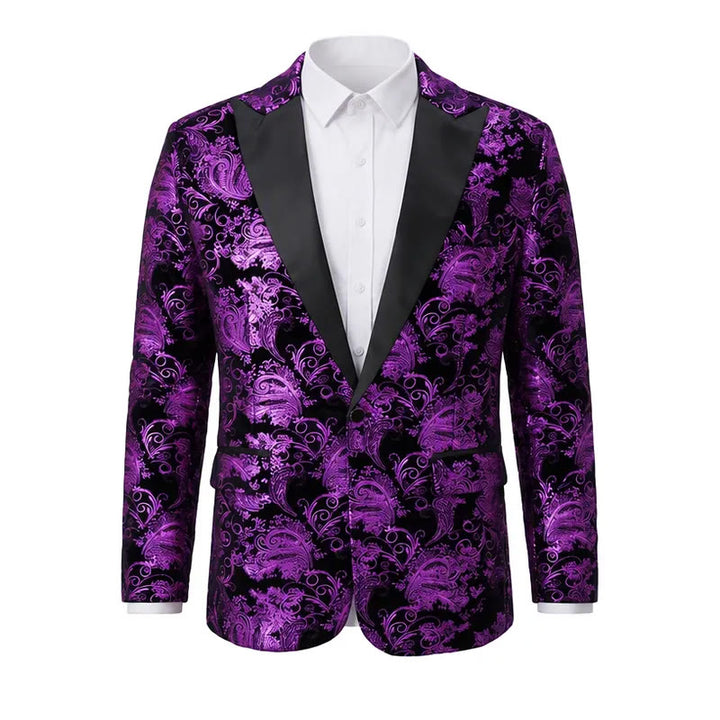 Blazer de luxe pour homme en jacquard floral doré - Violet - 2XL - image 5