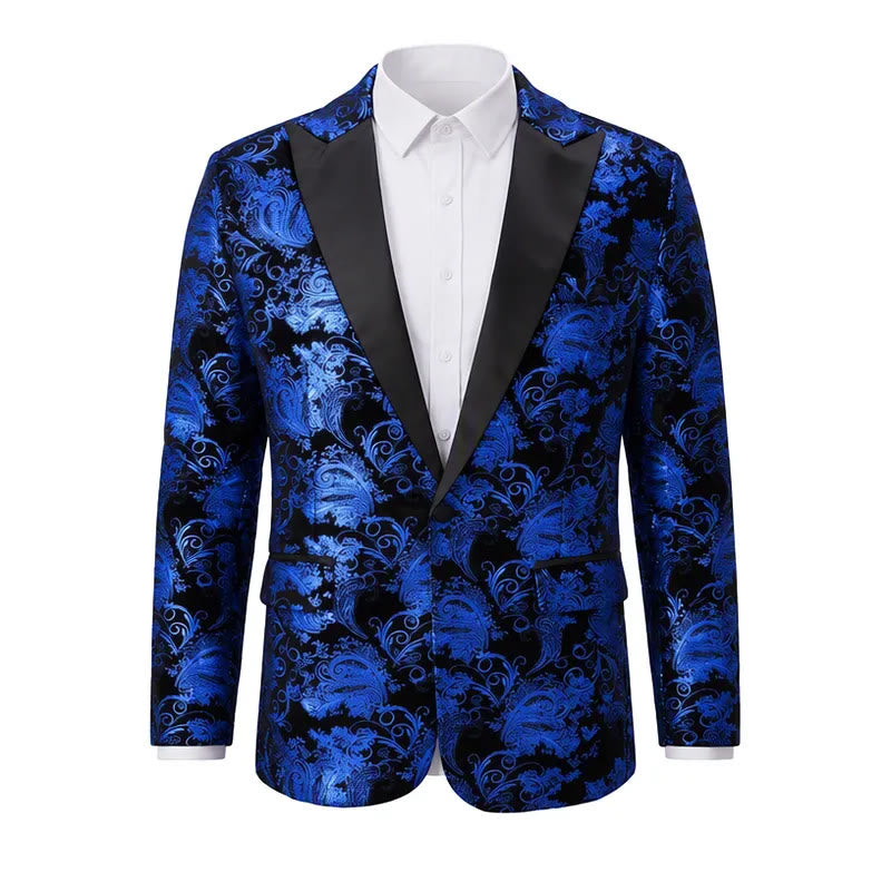 Blazer de luxe pour homme en jacquard floral doré - Bleu royal - 2XL - image 6