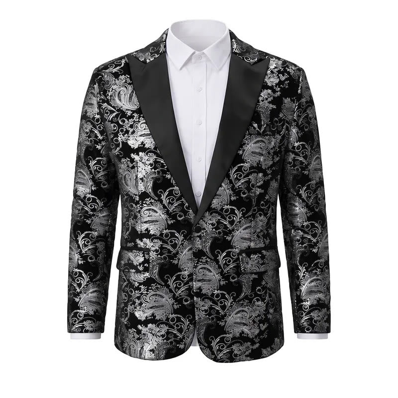 Blazer de luxe pour homme en jacquard floral doré - Argent - 2XL - image 2