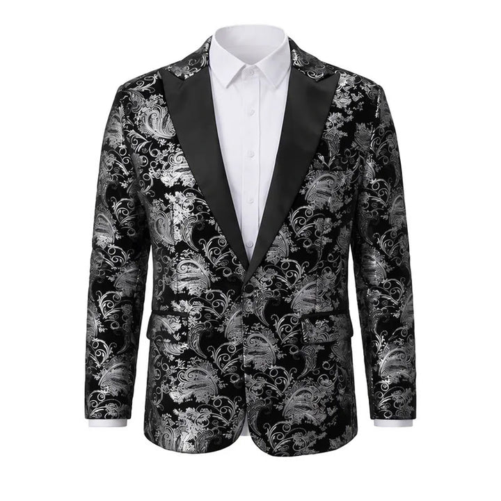 Blazer de luxe pour homme en jacquard floral doré - Argent - 2XL - image 2