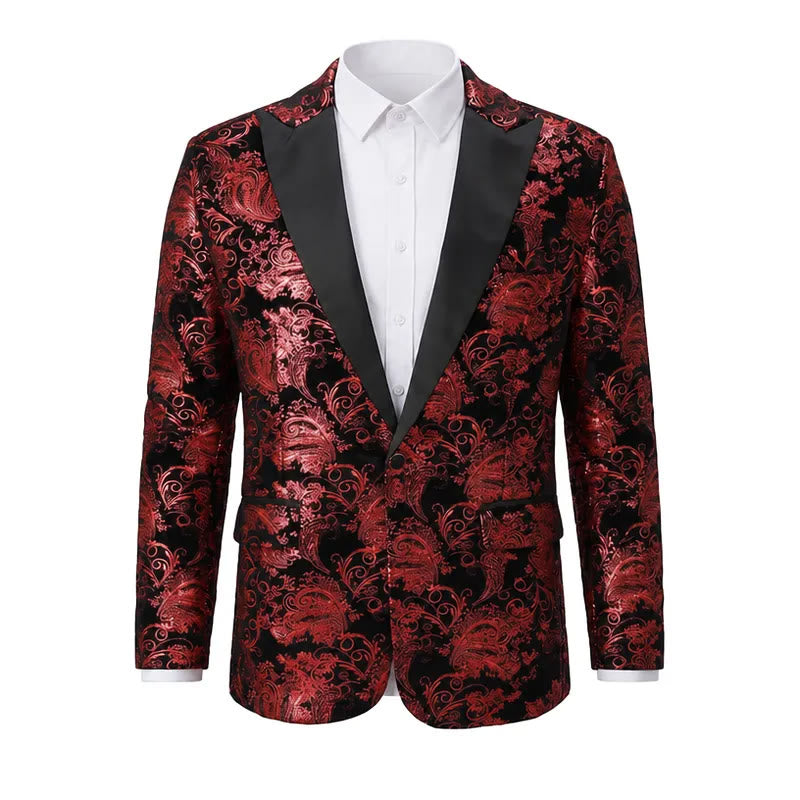 Blazer de luxe pour homme en jacquard floral doré - Vin - 2XL - image 4