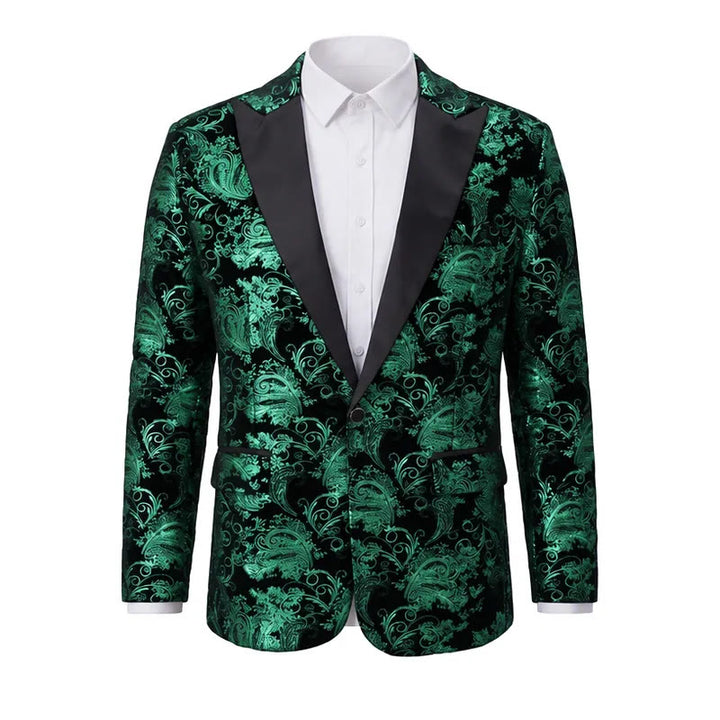 Blazer de luxe pour homme en jacquard floral doré - Vert - 2XL - image 3