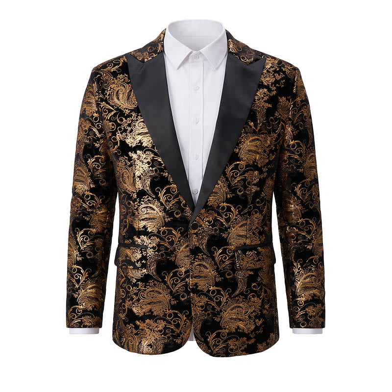 Blazer de luxe pour homme en jacquard floral doré - Doré - 2XL - image 1
