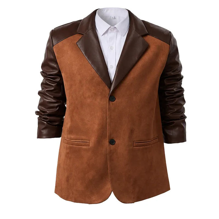 Manteau en cuir décontracté pour homme - Café - 2XL - image 3