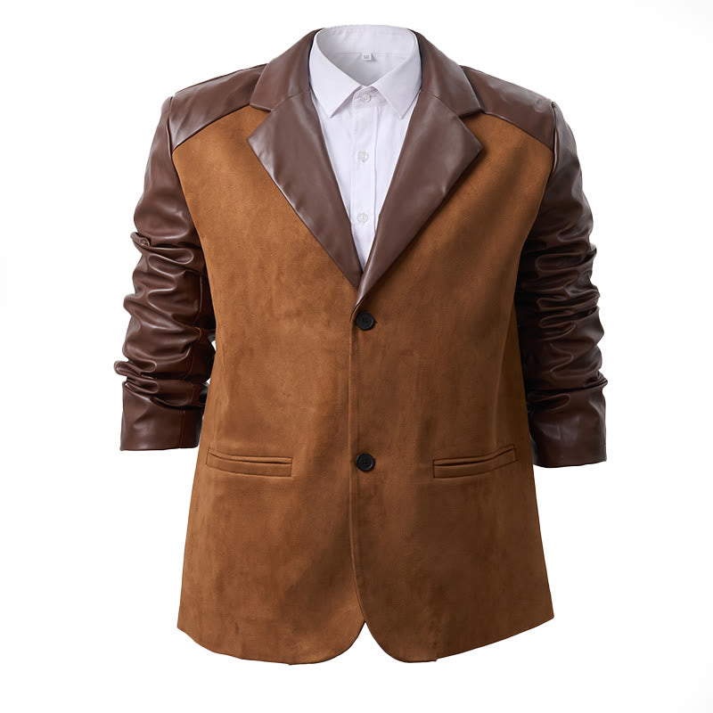 Manteau en cuir décontracté pour homme - Brun - 2XL - image 2