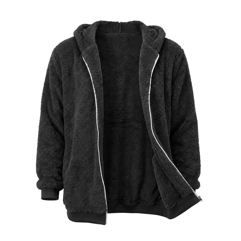 Manteau d'hiver à capuche zippé en polaire pour homme - Noir - 4XL - image 8