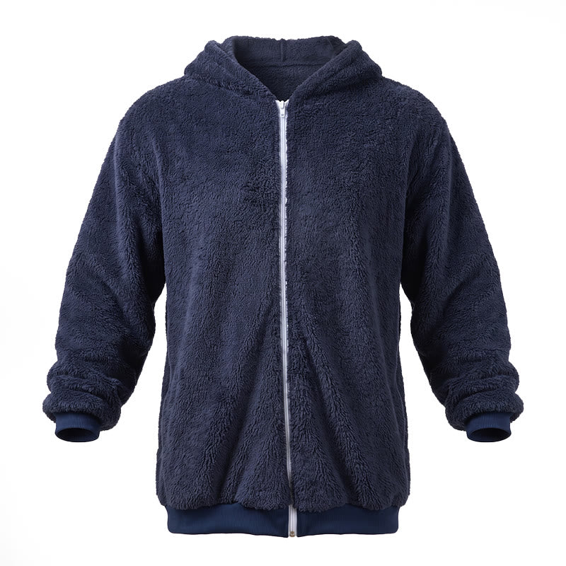 Manteau d'hiver à capuche zippé en polaire pour homme - Bleu marine - 4XL - image 1