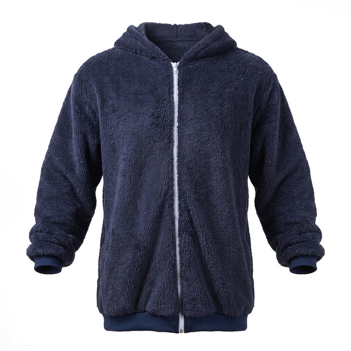 Manteau d'hiver à capuche zippé en polaire pour homme - Bleu marine - 4XL - image 1