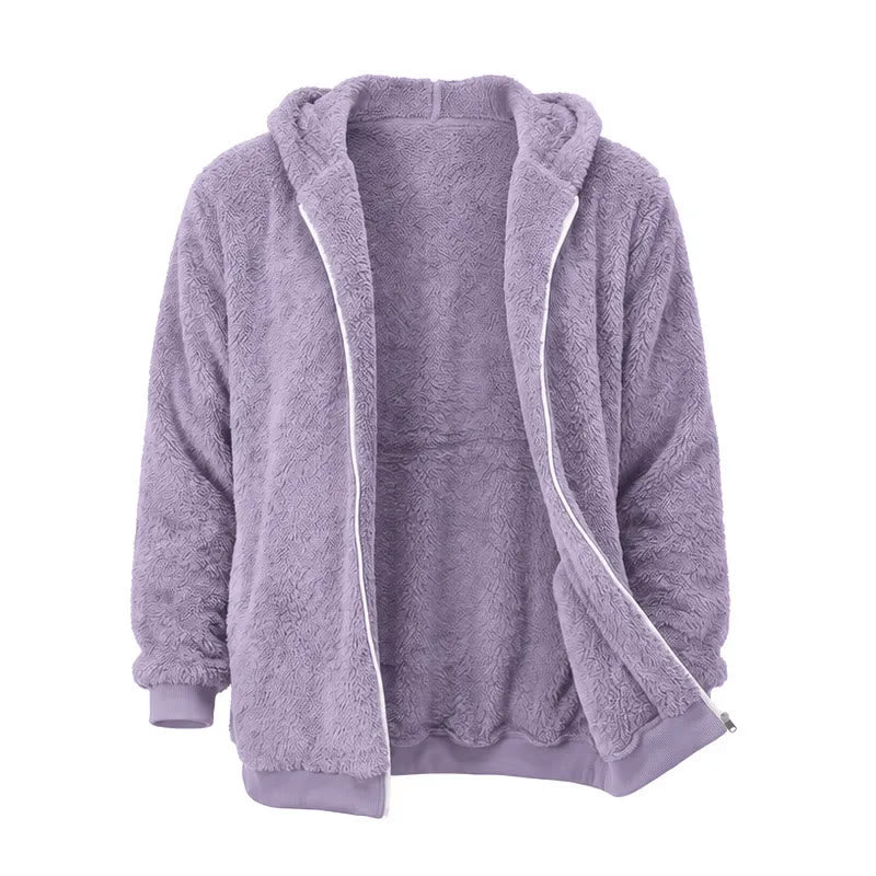 Manteau d'hiver à capuche zippé en polaire pour homme - Violet - 4XL - image 10