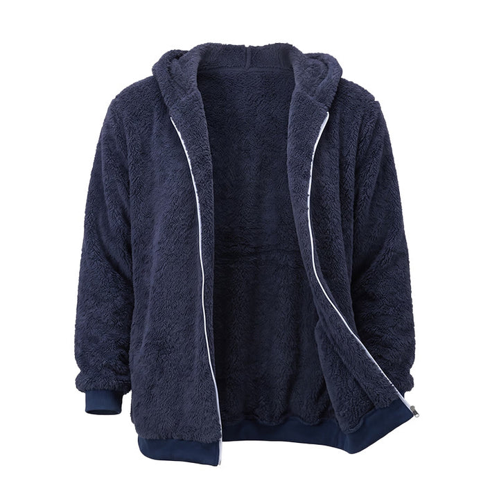 Manteau d'hiver à capuche zippé en polaire pour homme - image 2