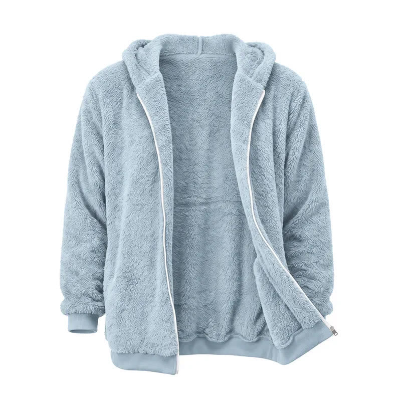 Manteau d'hiver à capuche zippé en polaire pour homme - Bleu clair - 4XL - image 4