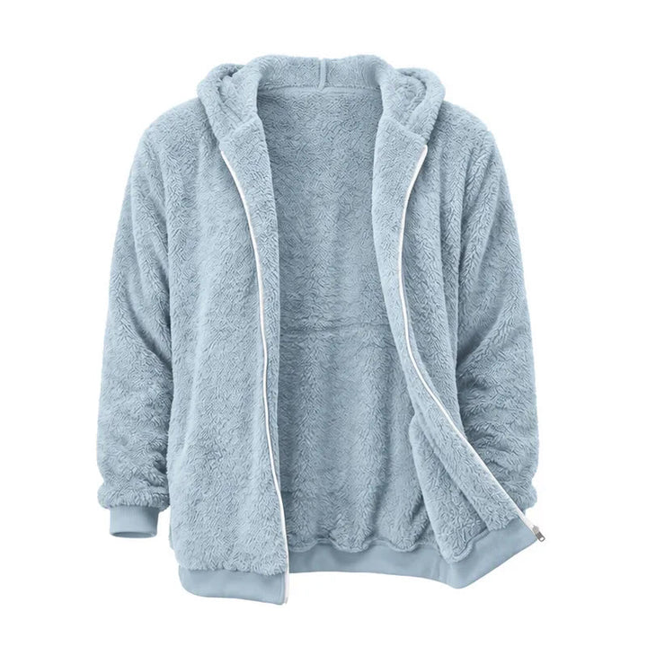 Manteau d'hiver à capuche zippé en polaire pour homme - Bleu clair - 4XL - image 4