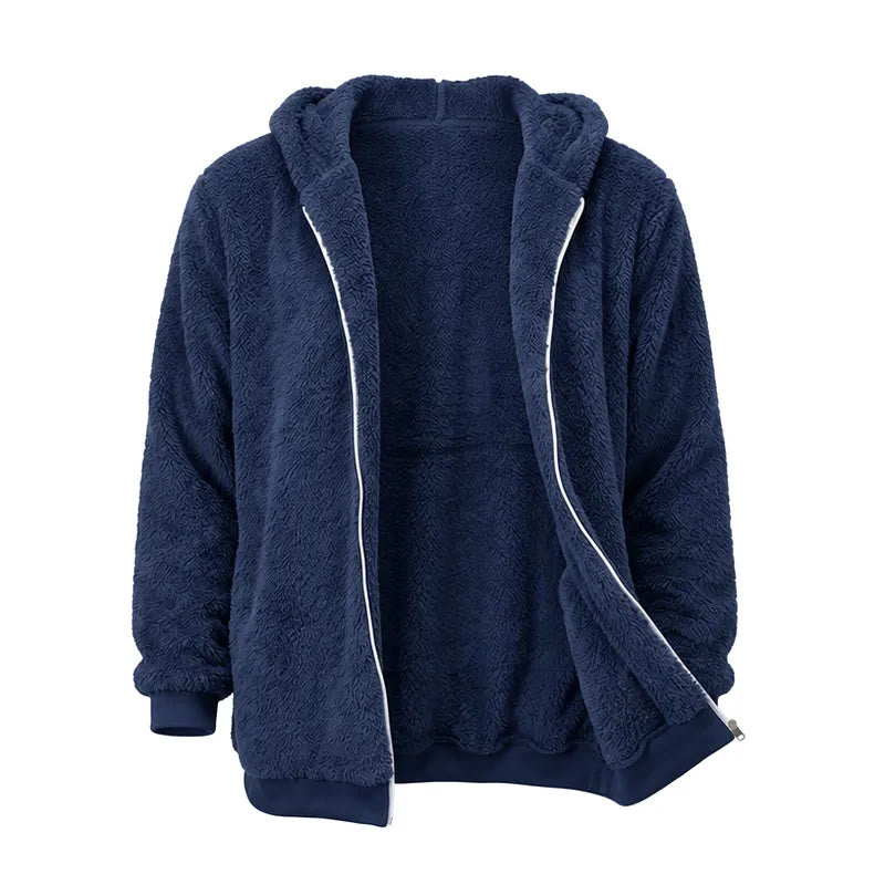 Manteau d'hiver à capuche zippé en polaire pour homme - Bleu royal - 4XL - image 6