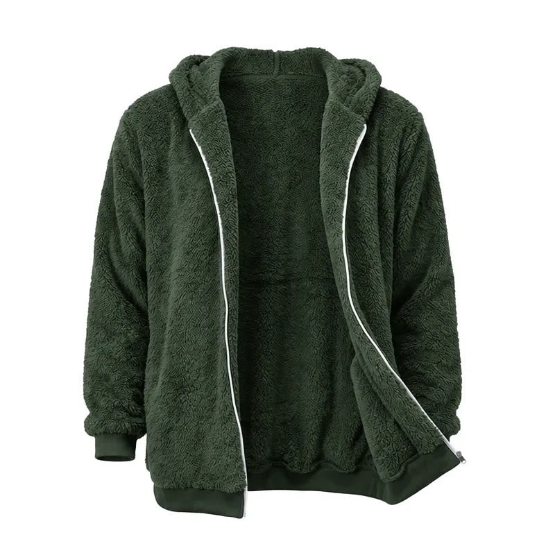 Manteau d'hiver à capuche zippé en polaire pour homme - Vert armée - 4XL - image 7