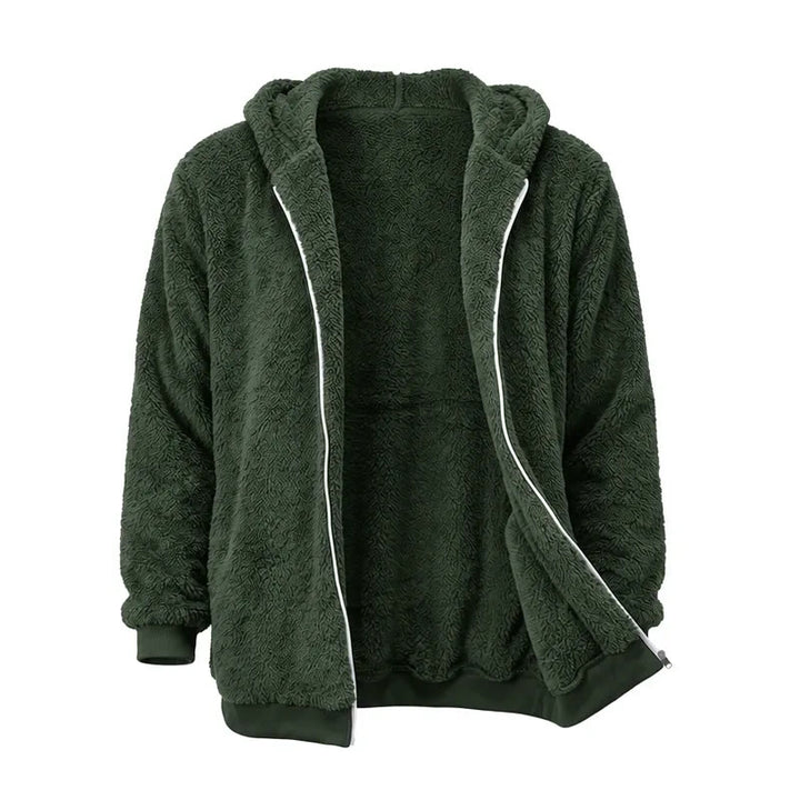 Manteau d'hiver à capuche zippé en polaire pour homme - Vert armée - 4XL - image 7