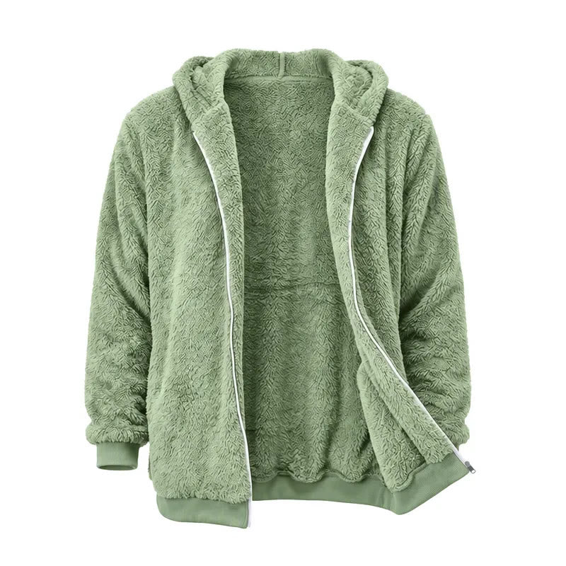 Manteau d'hiver à capuche zippé en polaire pour homme - Vert - 4XL - image 9