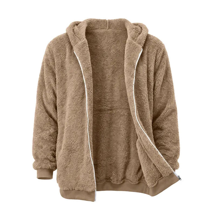 Manteau d'hiver à capuche zippé en polaire pour homme - Kaki - 4XL - image 3