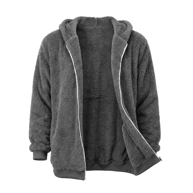Manteau d'hiver à capuche zippé en polaire pour homme - Gris foncé - 4XL - image 5