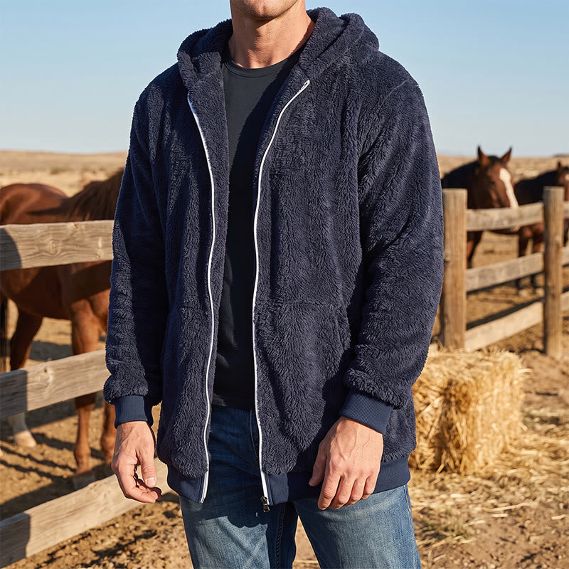 Manteau d'hiver à capuche zippé en polaire pour homme - image 0