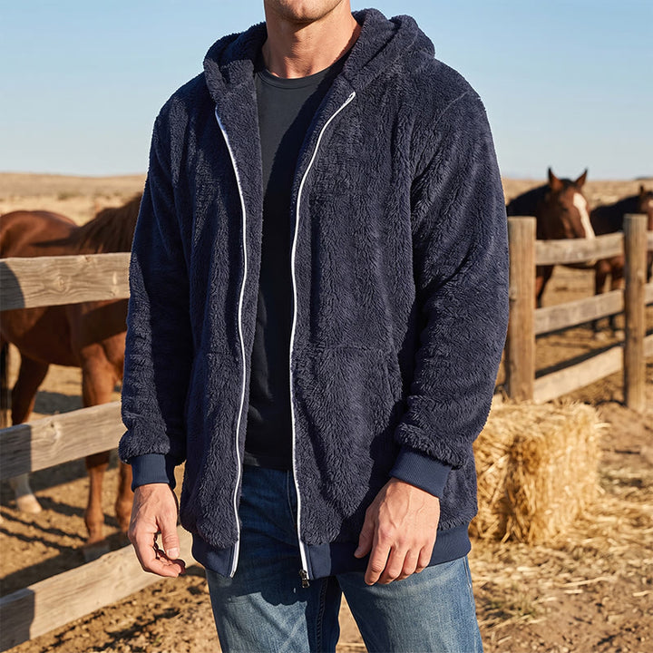 Manteau d'hiver à capuche zippé en polaire pour homme - image 0
