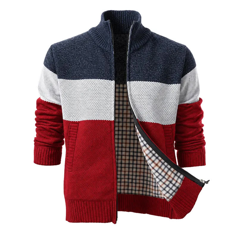 Gilet en maille doublé polaire à blocs de couleur pour homme - Bleu marine et rouge - 3XL - image 3