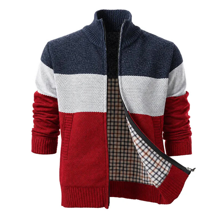 Gilet en maille doublé polaire à blocs de couleur pour homme - Bleu marine et rouge - 3XL - image 3