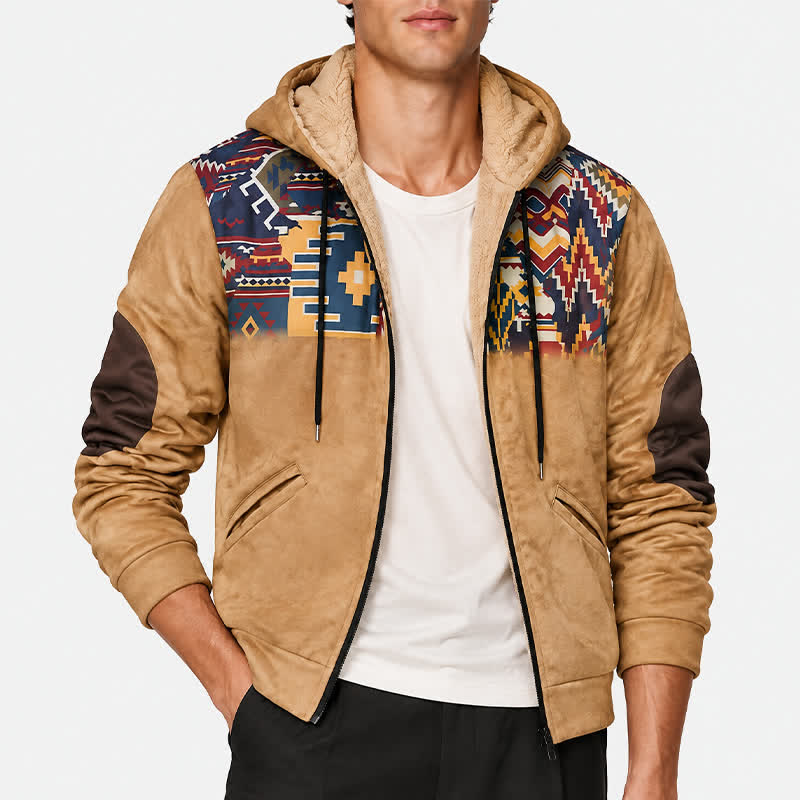 Veste à capuche chaude doublée polaire style western aztèque vintage pour homme - image 1