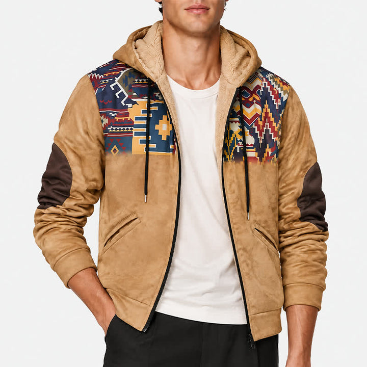 Veste à capuche chaude doublée polaire style western aztèque vintage pour homme - image 1