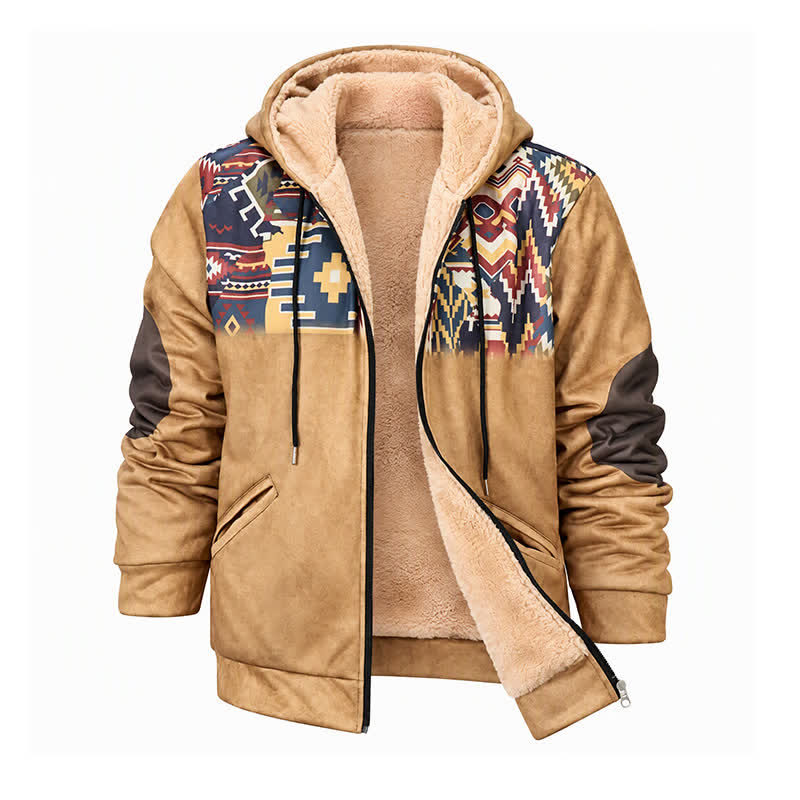 Veste à capuche chaude doublée polaire style western aztèque vintage pour homme - image 9