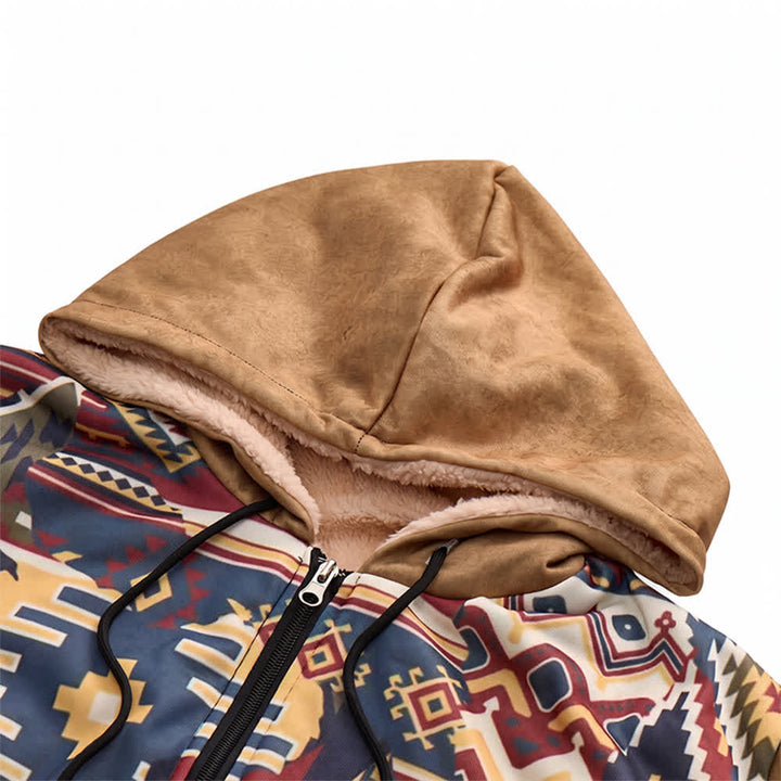 Veste à capuche chaude doublée polaire style western aztèque vintage pour homme - image 4