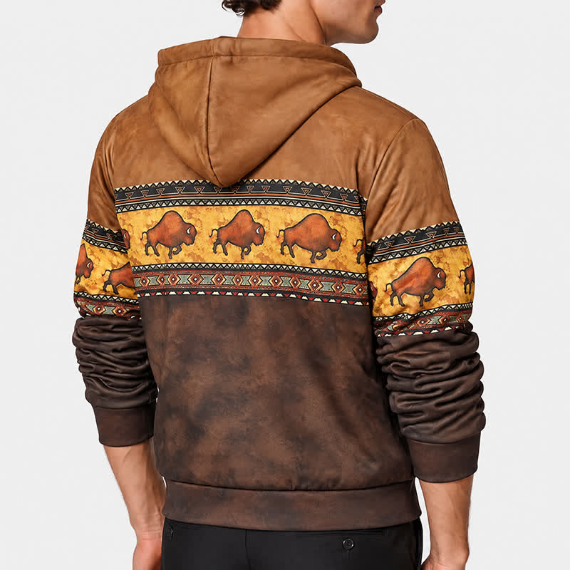 Veste de travail d'hiver à capuche pour homme, motif buffle amérindien - image 2