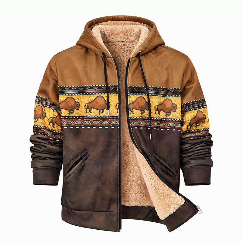 Veste de travail d'hiver à capuche pour homme, motif buffle amérindien - image 9