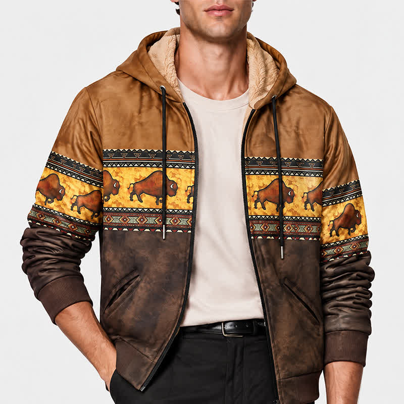 Veste de travail d'hiver à capuche pour homme, motif buffle amérindien - image 1
