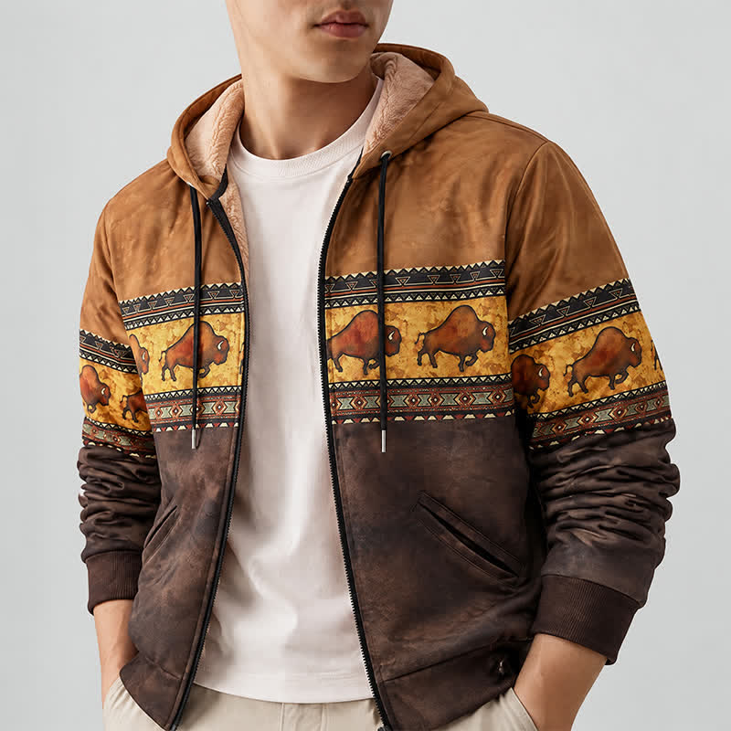 Veste de travail d'hiver à capuche pour homme, motif buffle amérindien - image 3