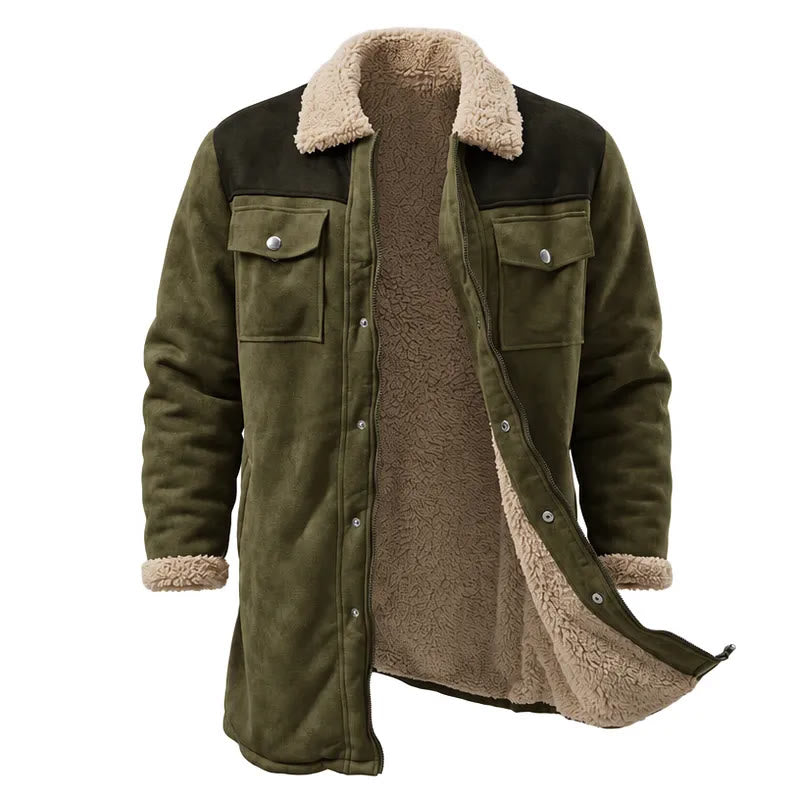 Manteau long western vintage à poches multiples pour homme - Vert armée + Noir - 3XL - image 4