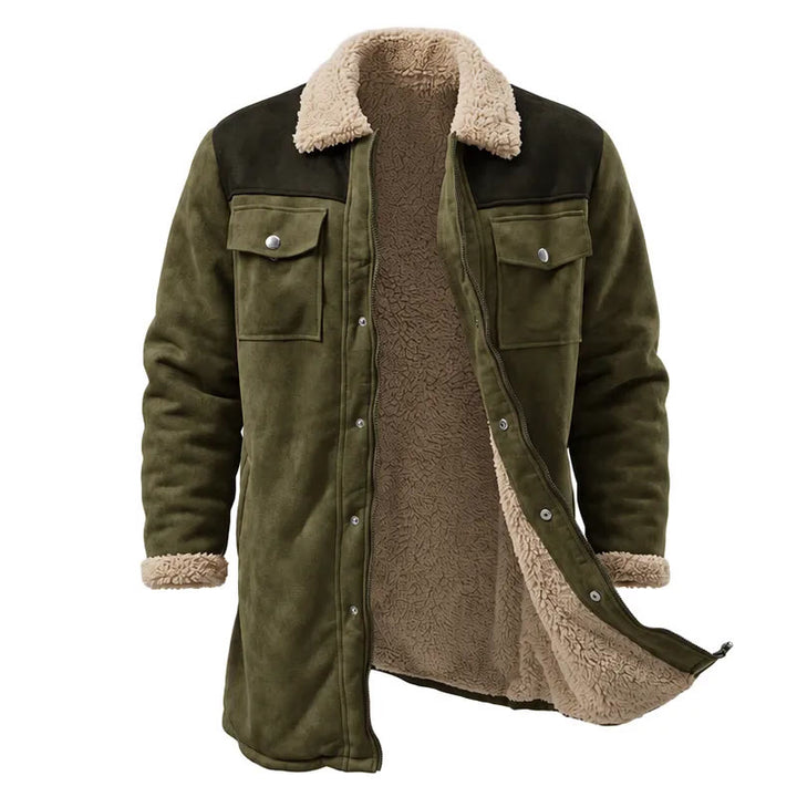 Manteau long western vintage à poches multiples pour homme - Vert armée + Noir - 3XL - image 4