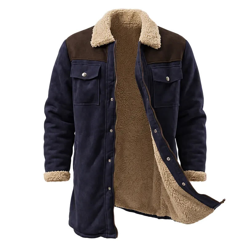 Manteau long western vintage à poches multiples pour homme - Marine + Café - 3XL - image 15