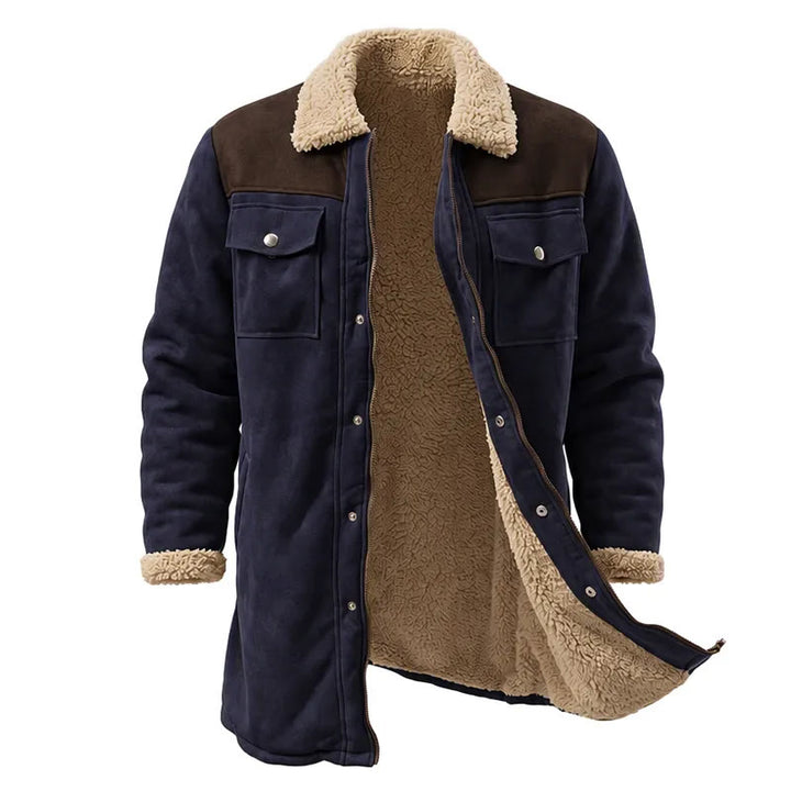 Manteau long western vintage à poches multiples pour homme - Marine + Café - 3XL - image 15